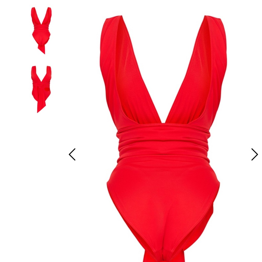 PrettyLittleThing Red Tie Waist Swimsuit